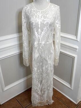 Boston Proper Women's Long Sleeve Sheer Lace Dress